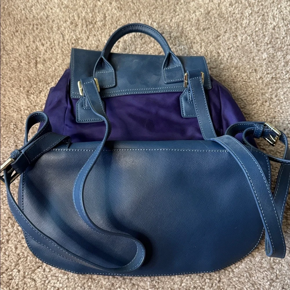 Tory Burch Purple and Navy Nylon Drawstring Backpack